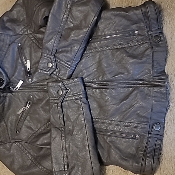 J2 Jou Jou Juniors' Faux-Leather Knit-Hood Jacket - Picture 2 of 8